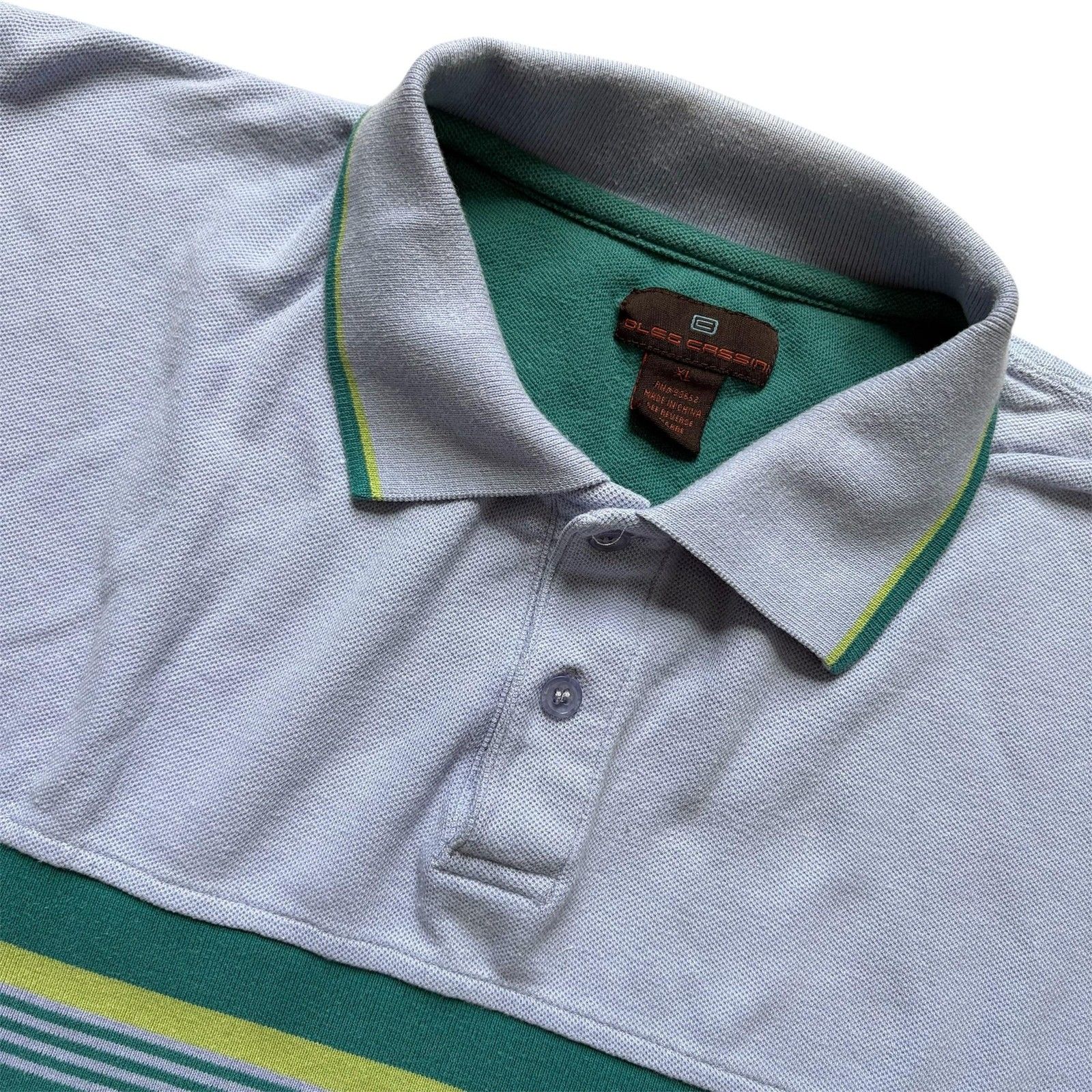 Oleg Cassini Shirt Mens Polo Xl Blue Collared Striped Breathable Short Sleeve